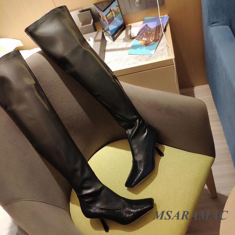 Black snake print stitching high-heeled Motorcycle boots leather Square Toe stiletto boots winter sexy slim over-the-knee
Black snake print stitching high-heeled Motorcycle boots leather Square Toe stiletto boots winter sexy slim over-the-knee