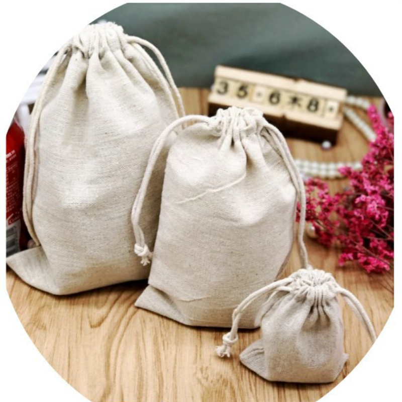 20PCS Cotton Linen Gift Bag Jewelry Packaging Custom Drawstring Pouch Makeup Party Product Bead Wrappling Sachet Sack Print Logo T200602