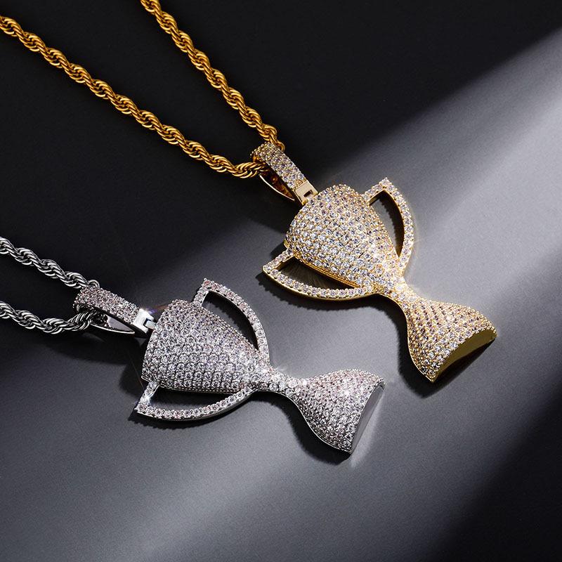 Hiphop Trophy Pendant Necklaces For Men Iced Out Bling Cubic Zirconia Jewelry New Statement Hip Hop Pendants Gold Plated Mens Necklace