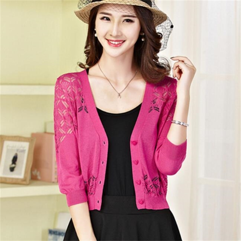 Ladies Short Cardigan V Neck Half Sleeve Cotton Cropped Cardigan Sweaters Thin Coat Feminino Spring Knitwear For Women 201223