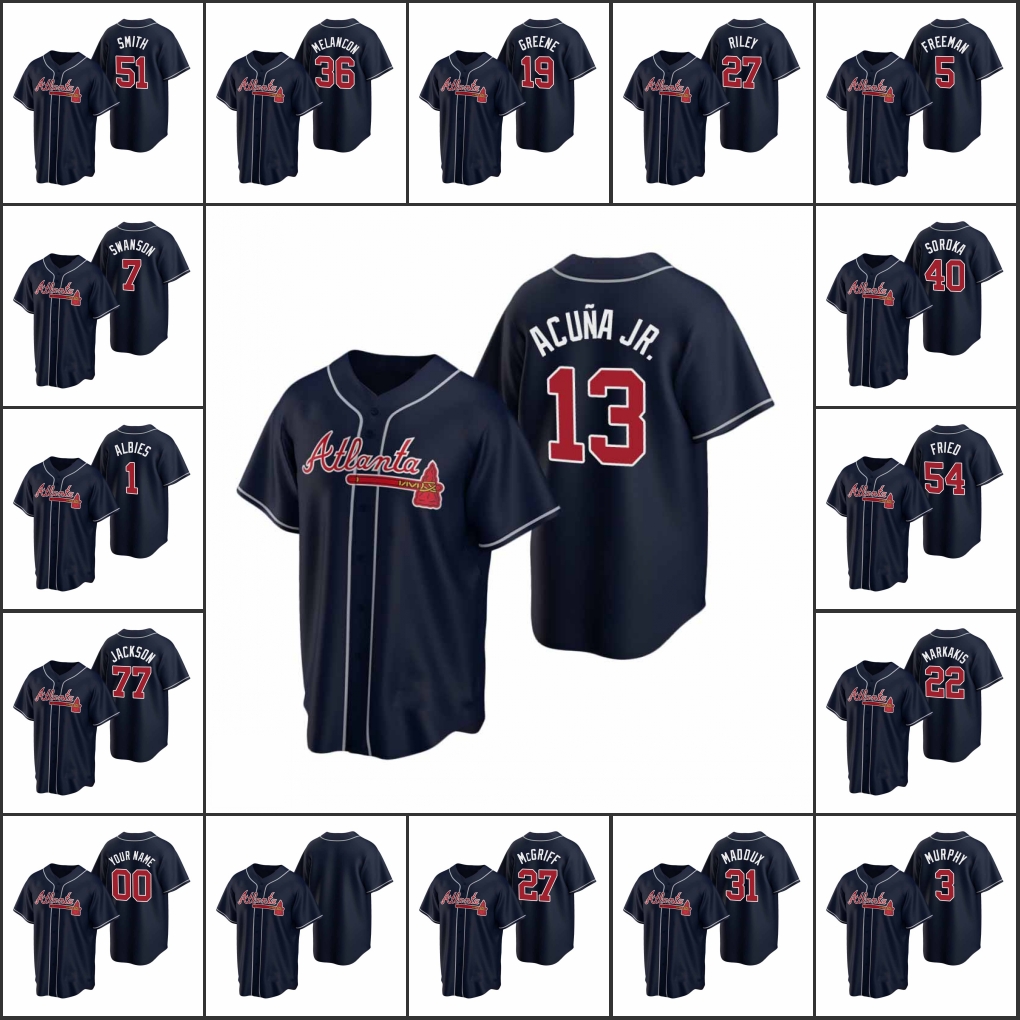 Atlanta Braves 13 Ronald Acuna Jr. 7 Dansby Swanson 1 Ozzie Albies Men Women Youth Custom Navy 2020 Replica Alternate Jersey, Black
Atlanta Braves 13 Ronald Acuna Jr. 7 Dansby Swanson 1 Ozzie Albies Men Women Youth Custom Navy 2020 Replica Alternate Jersey, Black