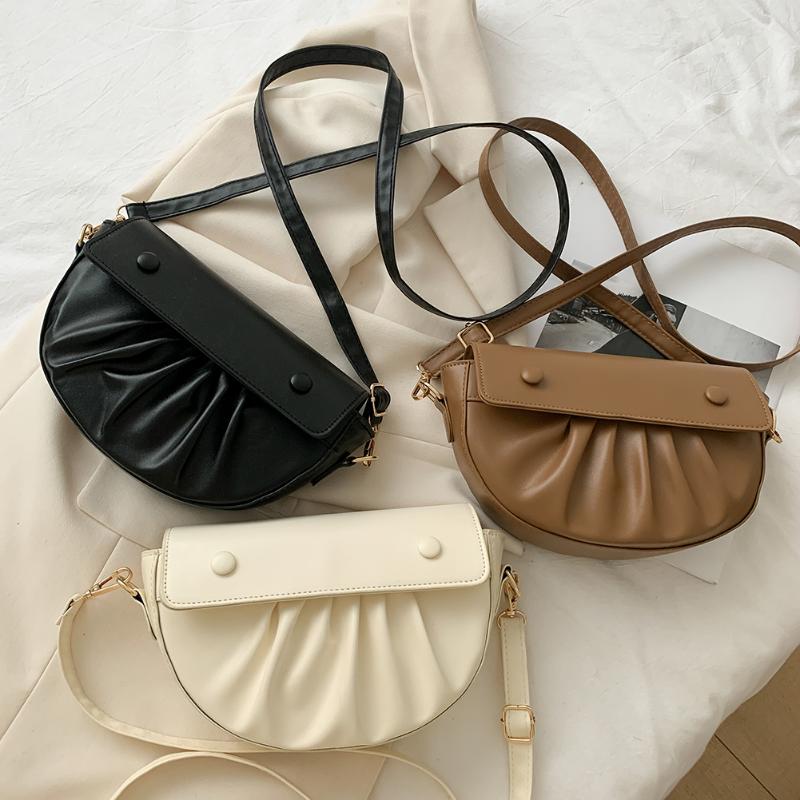 Fashion Solid Color Curved Tote Women PU Leather Curved Messenger Bag Female Shoulder Pleated Street Purse Satchel, Black
Fashion Solid Color Curved Tote Women PU Leather Curved Messenger Bag Female Shoulder Pleated Street Purse Satchel, Black