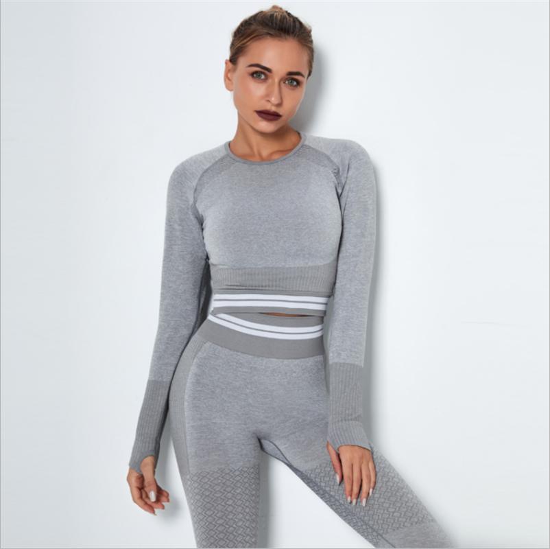 Seamless knitted ladies yoga sports striped sexy long-sleeved yoga wear stretch and quick-drying fitness sports top DS76, Grey pants
Seamless knitted ladies yoga sports striped sexy long-sleeved yoga wear stretch and quick-drying fitness sports top DS76, Grey pants
