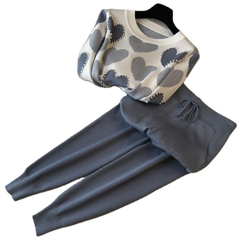 Casual Fashion Suit Female Western Style And Age-Reducing Temperament Knitted Long-Sleeved Pants Two-Piece Autumn Winter Out, Blue
Casual Fashion Suit Female Western Style And Age-Reducing Temperament Knitted Long-Sleeved Pants Two-Piece Autumn Winter Out, Blue