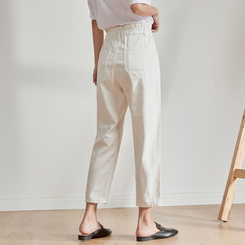 LEIJIJEANS Autumn Plus size womens elastic waist high waist harem pants doublebreasted white and black ladies jeans 201109