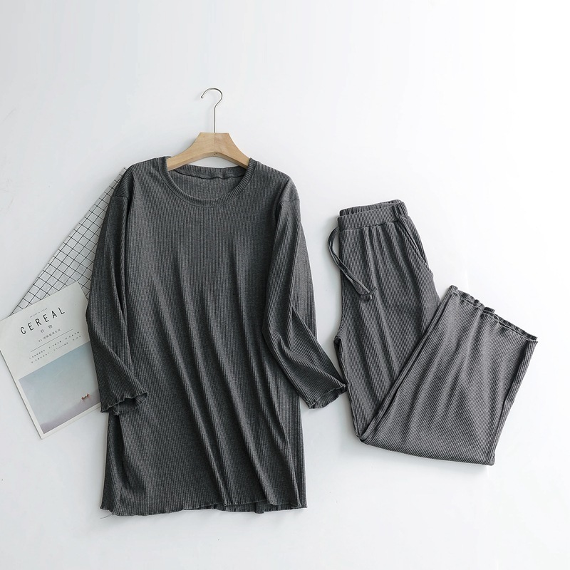 Autumn winter new cotton long-sleeved pajamas suits loose striped home suits two piece pants set pyjamas women pijamas sleepwear 201113