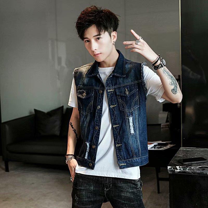 Individuality Man Ripped Vests Coat Sleeveless Denim Jacket Slim Fit Male Spring Summer Jean Vest Blue Handsome Jackets Top Men
Individuality Man Ripped Vests Coat Sleeveless Denim Jacket Slim Fit Male Spring Summer Jean Vest Blue Handsome Jackets Top Men