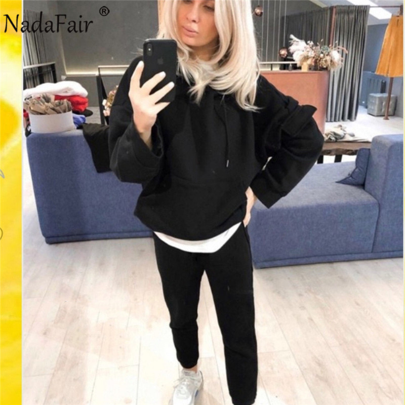 Nadafair 2Piece Women's Tracksuit Oversized Hoodie And Pants Autumn Winter Solid Outfits Casual Sport Suit Two Piece Set Women 201104