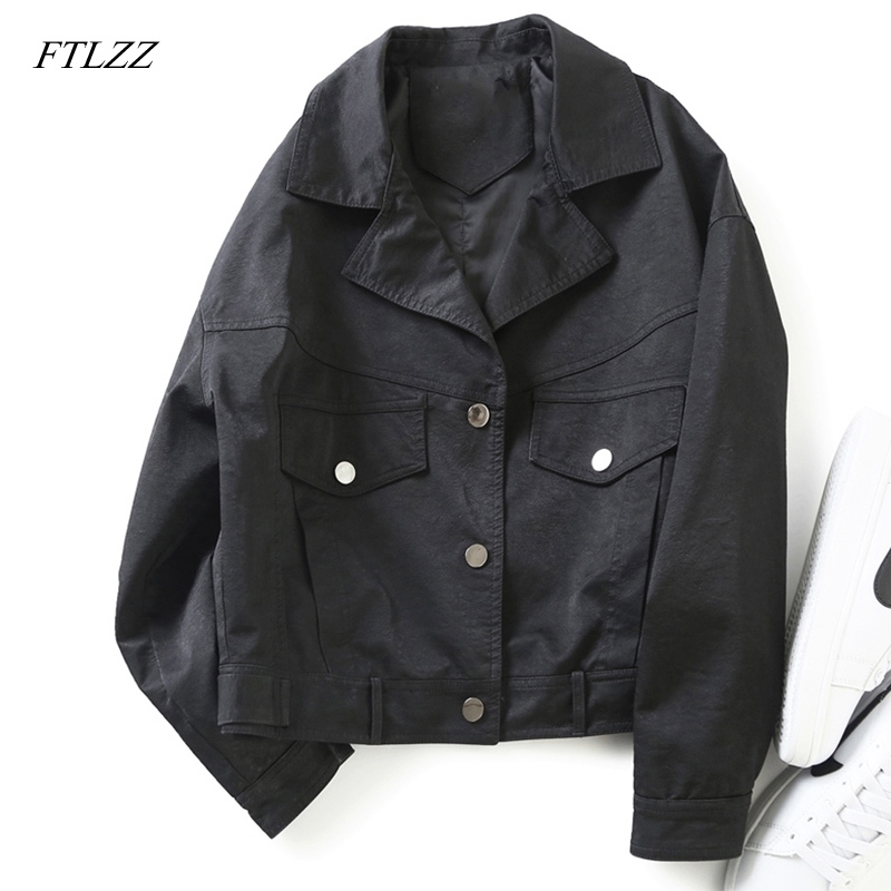 FTLZZ Women Faux Soft Leather Vintage Basic Jackets Single Breasted Faux Pu Motorcycle Black Leather Loose Female Biker Coat 201030
FTLZZ Women Faux Soft Leather Vintage Basic Jackets Single Breasted Faux Pu Motorcycle Black Leather Loose Female Biker Coat 201030