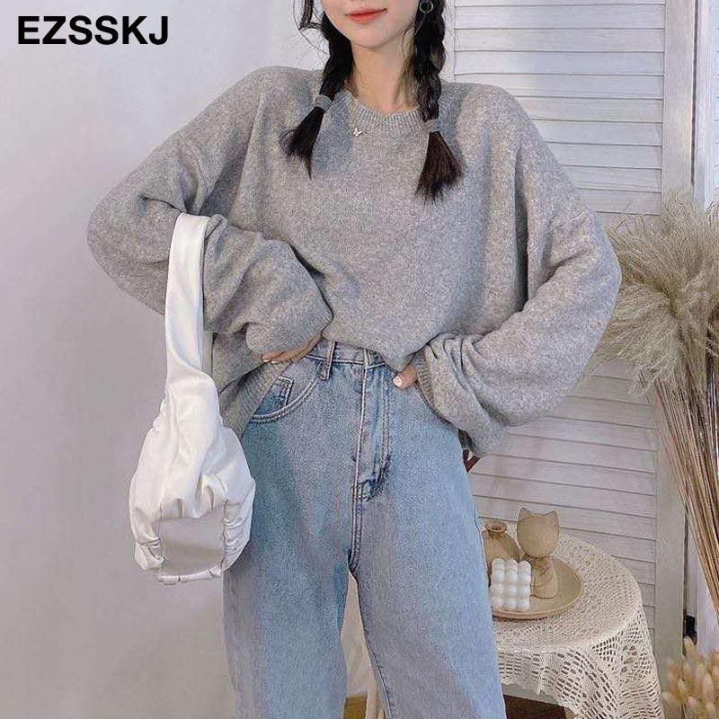 cashmere soft Women O-neck Sweater Pullovers OVERSIZE Autumn Winter Basic Women female Sweaters BOTTOM jacket Pullovers 201030