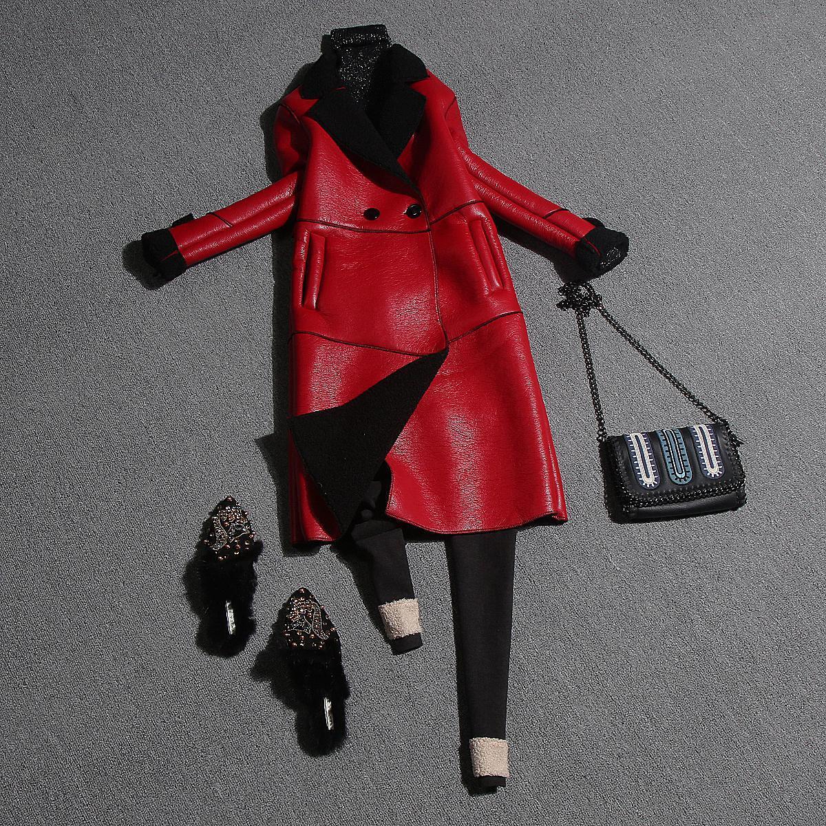 Women Long Winter Leather Fur Coats Female PU Leather Fleece Jacket 201020