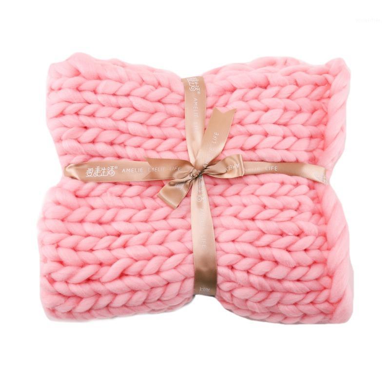Fashion Hand Chunky Wool Knitted Blanket Thick Yarn Merino Wool Bulky Knitting Throw Blankets Drop Shipping1