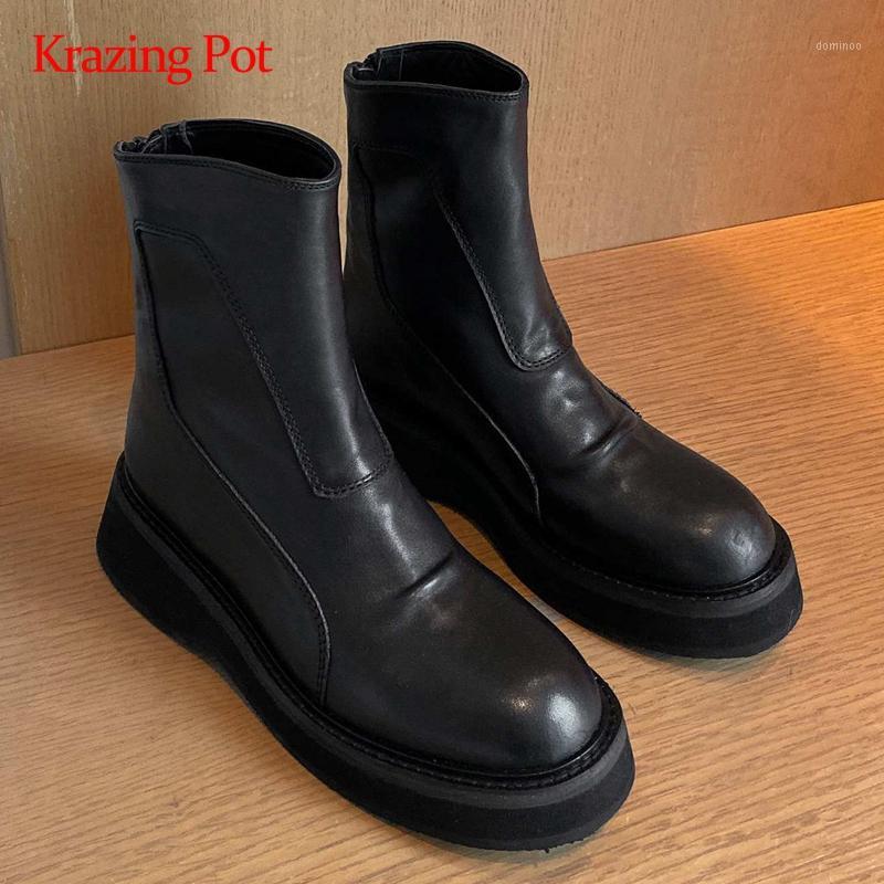 Krazing pot western boots genuine leather chic platform round toe thick high heel zipper young lady maiden basic ankle boots L501, Black
Krazing pot western boots genuine leather chic platform round toe thick high heel zipper young lady maiden basic ankle boots L501, Black