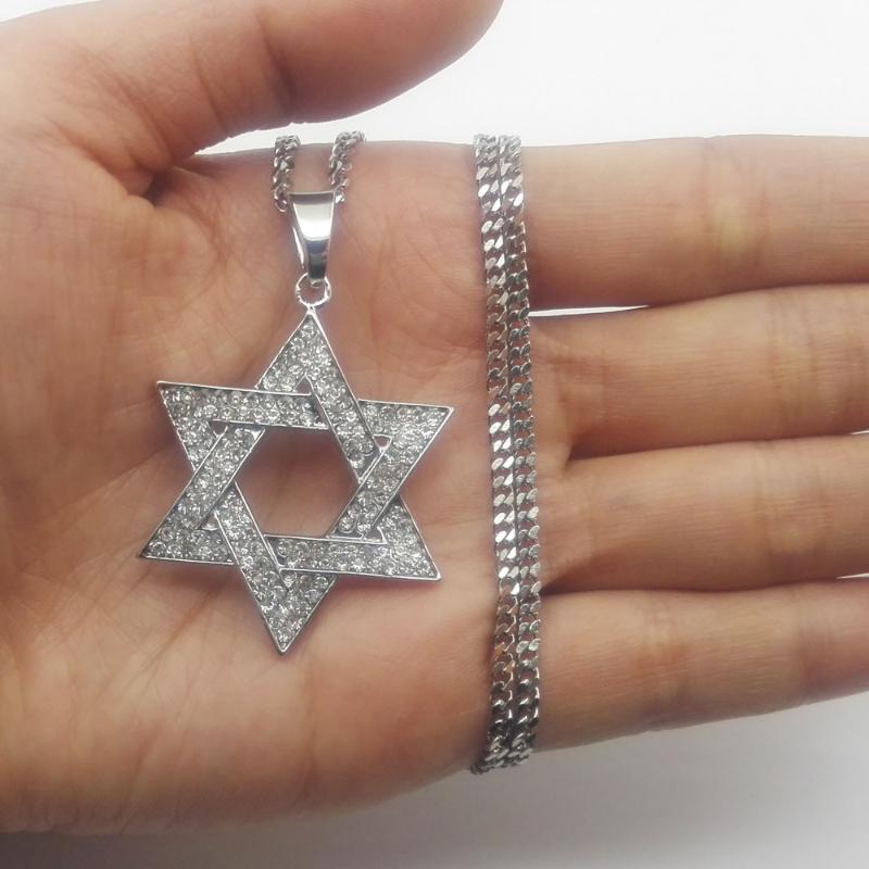 Pendant Necklaces Religious Menorah And Star Of David Jewish Necklace Stainless Steel 35mmcuban Chain Hip Hop Bling Jewlery For M