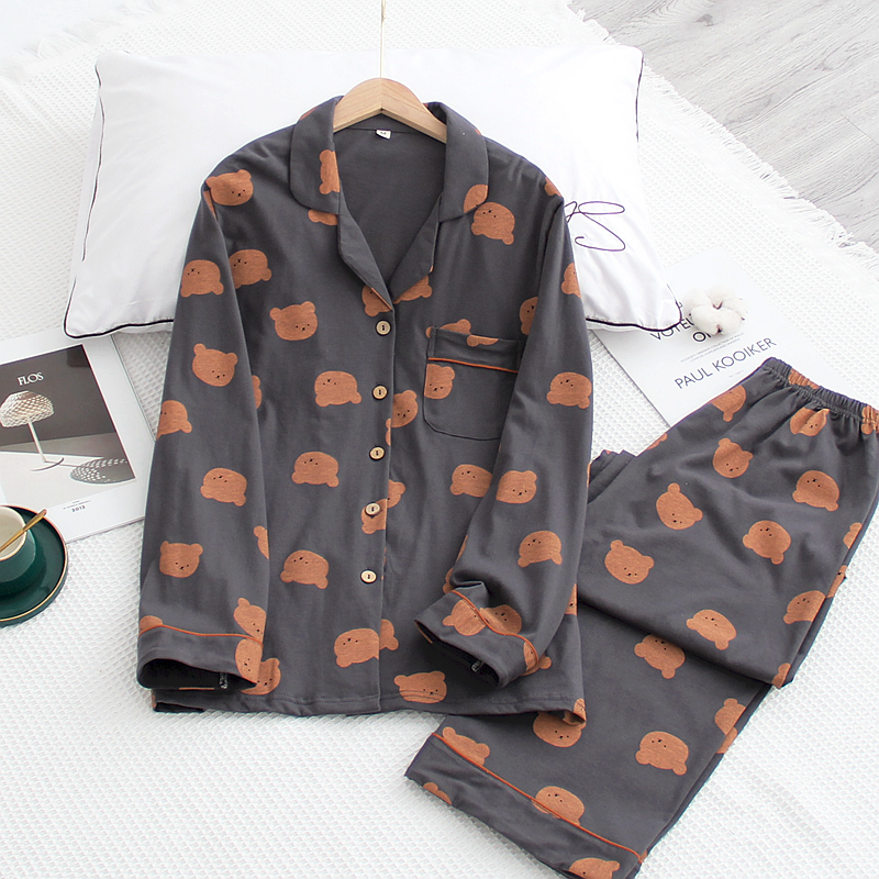 Japanese style new spring and autumn couple cotton long-sleeved trousers pajamas suit female four seasons home service suit men 201114