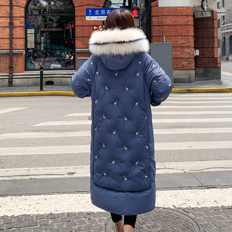 women's parkas winter X-long jacket women thick loose hooded fur collar star print plus size female coat chaquetas mujer 201019