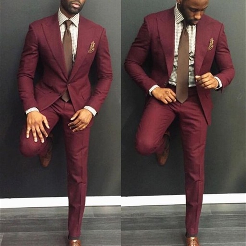 Green Burgundy Men Suits Trajes De Hombre Traje Homb Custom Made Groom Suit Suit For Men 2 Piece (Jacket + Pants + Tie) 201105