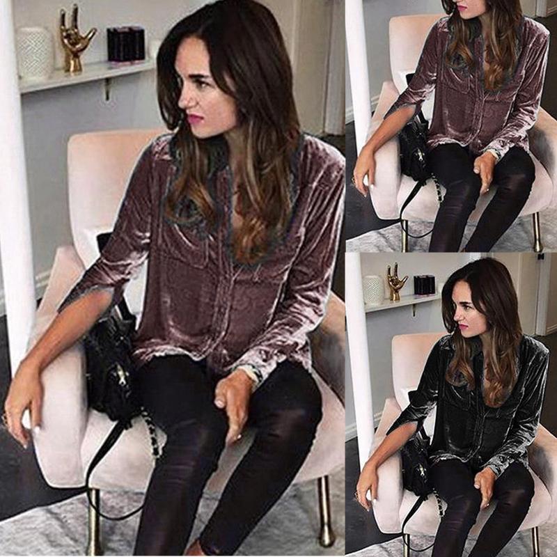 Women Fashion Velvet Solid Buttoned Pocket Casual Shirt Elegant Loose Basic Shirt Turn Down Collar Female Blouse#35, Bk
Women Fashion Velvet Solid Buttoned Pocket Casual Shirt Elegant Loose Basic Shirt Turn Down Collar Female Blouse#35, Bk