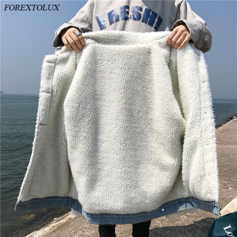Berber Fleece Lining Denim Jackets Women Loose Thick Artificial Sherpa Warm Winter Buttons Overcoats Lapel Pockets Oversize Tops 201029