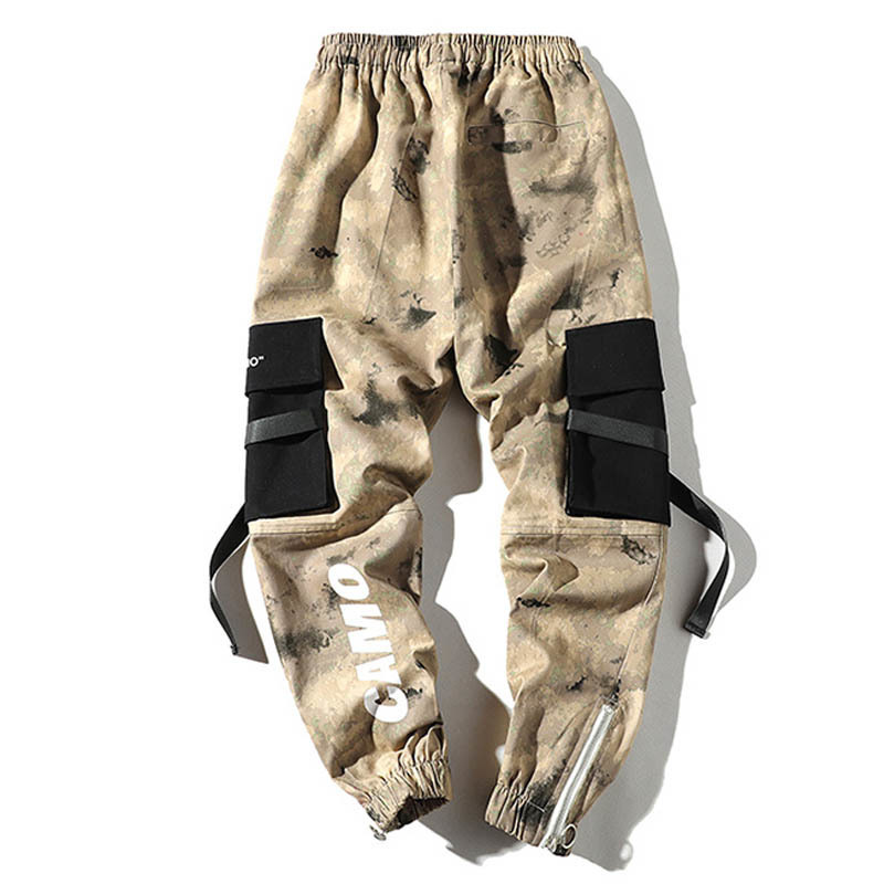 April MOMO Hip Hip Streetwear Men's Camouflage Joggers Pants Ribbons Cotton Cargo Pant Trousers Elastic Waist Harem Pants 201126wtt