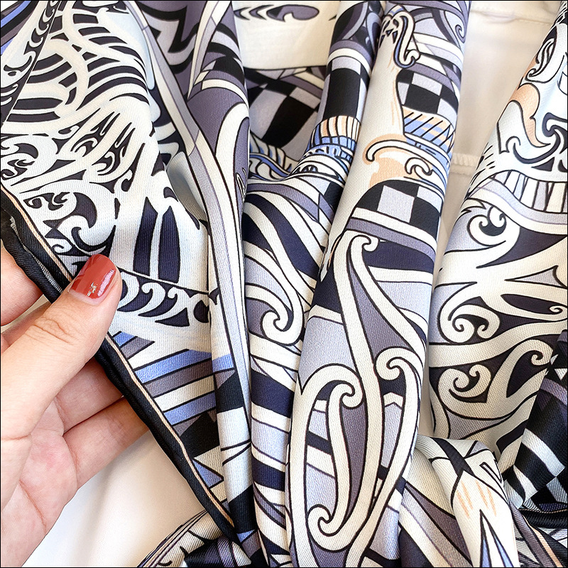 Satin Head Scarf Female Silk Rolled Edge Scarf 90 Woman Neck Foulard Luxe HIGH-END Headwrap"Kawa Ora"