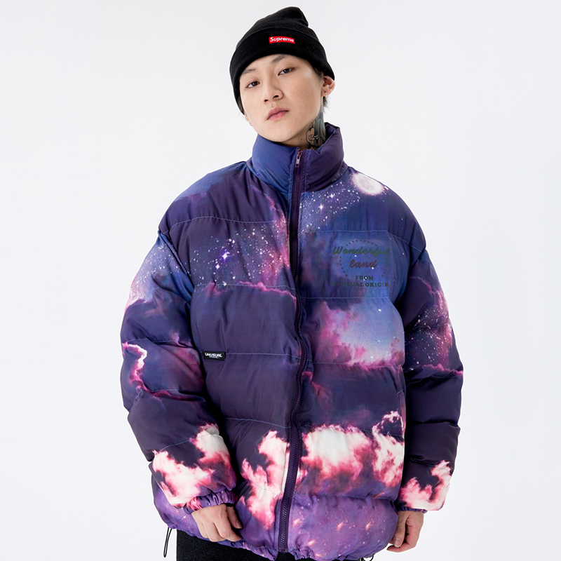 Mens Hip Hop Parka Jacket Streetwear Sky Printed Jacket Harajuku Cotton Winter Padded Jacket Coat Warm Outwear Thick 201214
