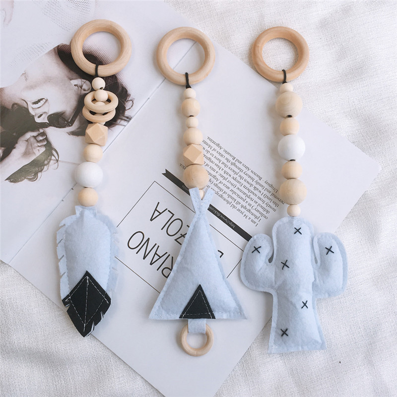Newborn Baby Play Gym Toys Wood Stroller Toys Baby Hanging Wooden Beads Infant Crib Mobile Toys for Kids Nursery Tent Decoration LJ201113