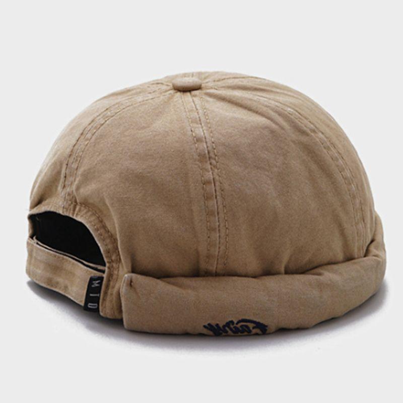 brimless docker cap unisex vintage solid color letters embroidery adjustable hip hop street skullcap 6panel beanie cuffed hat
