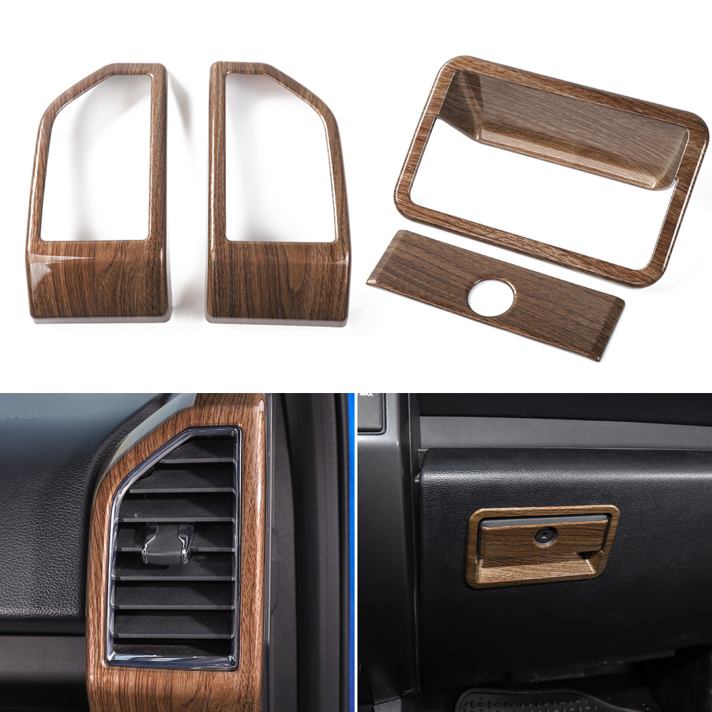 18PCS Wood Carbon Fiber Interior Decoration Accessories Cover Trim For Ford F150 2015+ Car Interior Suite Accessories