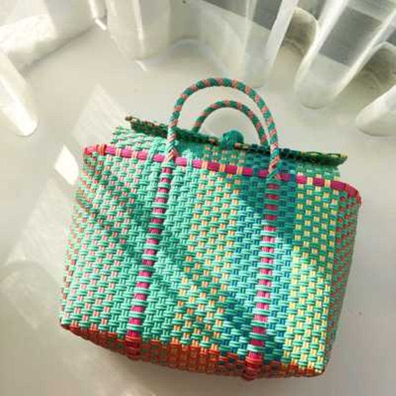 Women Weave Beach Woven Bucket Casual Handbags Bags Popular Receive Plastic Basket Shopping Tote Storage Bag9412864