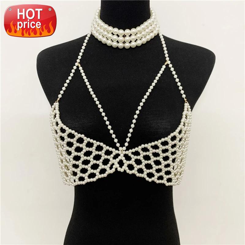 Trendy Pearl See Through Necklace Halter Women Crop Top Party Celebrity Fashion Sleeveless Backless Adjustable Chain Tank Tops #je1T, White 
Trendy Pearl See Through Necklace Halter Women Crop Top Party Celebrity Fashion Sleeveless Backless Adjustable Chain Tank Tops #je1T, White