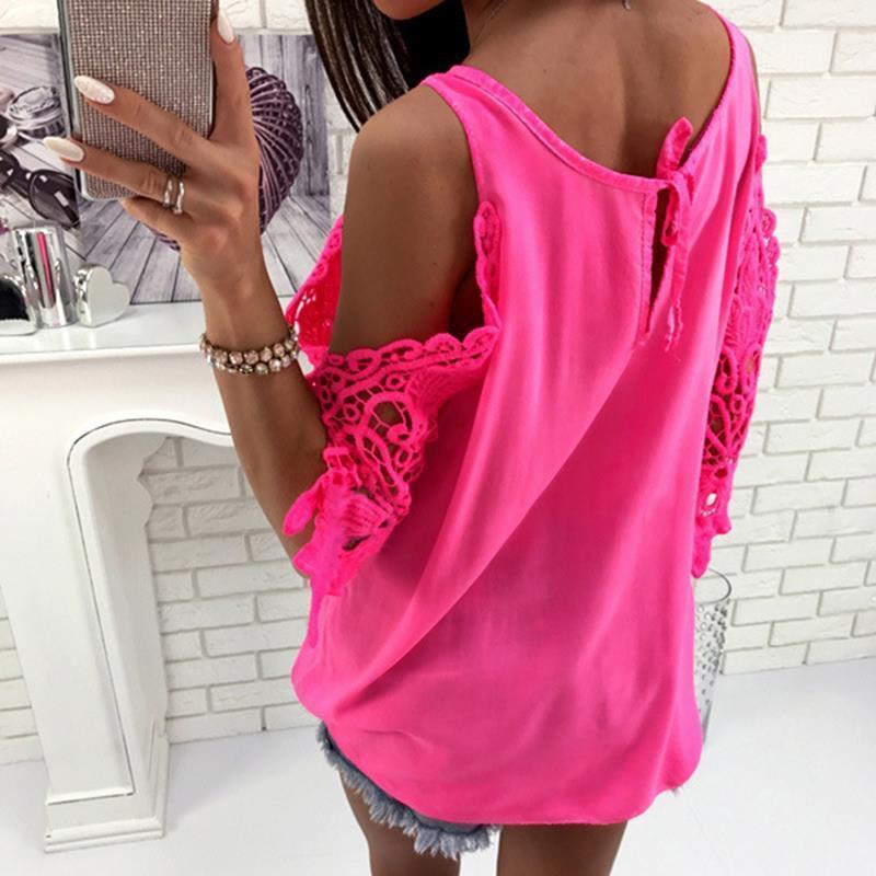 Women Blouse Shirt 2017 Summer Beach Casual Sexy Cold Shoulder Long Sleeves Hollow Out Ladies Mujer Tops Tee Ws1360y Y200930