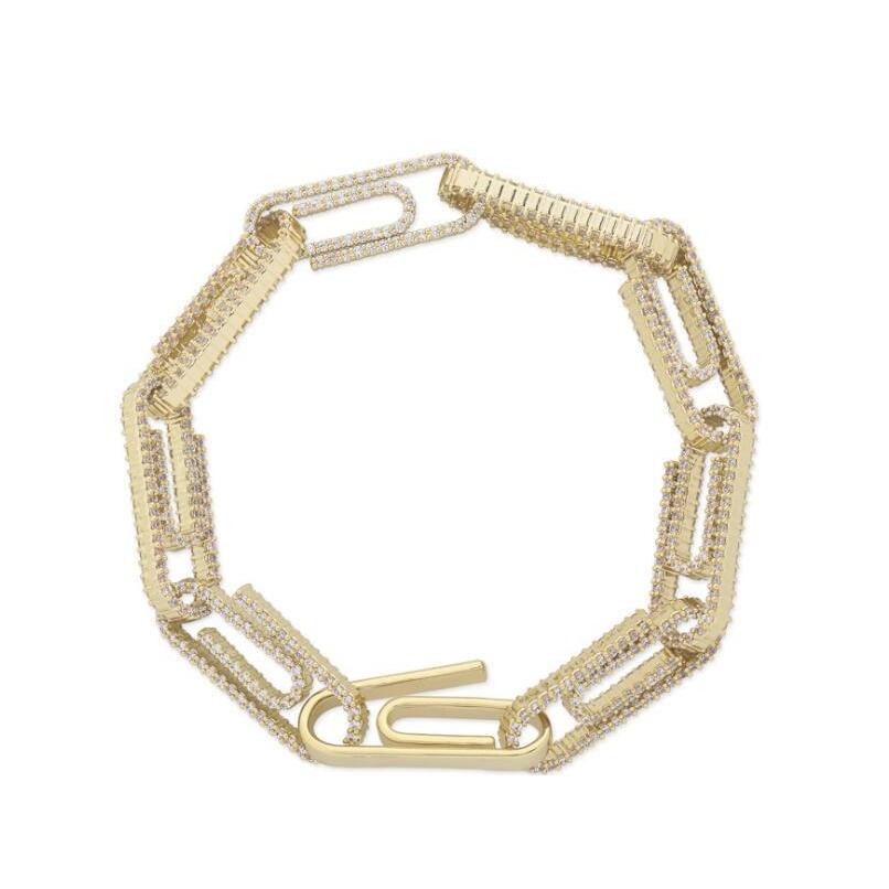 Paper Clip Coffee Bean Lock Clasp Link 78 Inch Bracelet Iced Out Zircon Bling Hip Hop Men Jewelry Gift Beaded Charms Bracelets P0