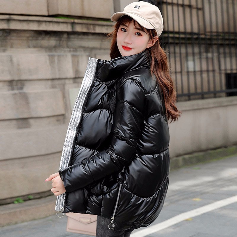 Yzeqi Autumn Winter Women's Coats Fashion Glossy Warm Jacket Stand Collar Parkas Women Casual Shinny Padded Cotton Parkas 201019
