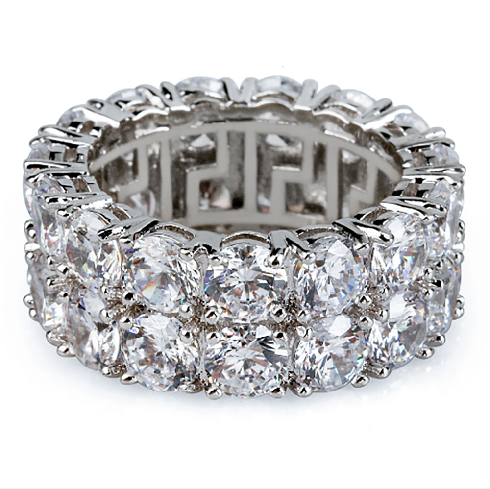 Mens 2 Row Iced Out 360 Eternity Bling Rings Micro Pave Cubic Zirconia Gold Plated Silated Dias Hip hop Ring with gift Free shipping