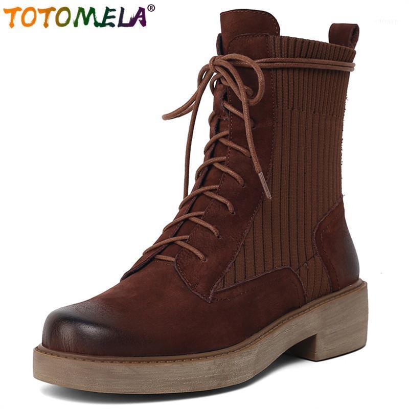 TOTOMELA Plus size 34-43 Nature cow leather women boots lace up round toe platform ankle boots autumn winter short female1, Brown with fur
TOTOMELA Plus size 34-43 Nature cow leather women boots lace up round toe platform ankle boots autumn winter short female1, Brown with fur