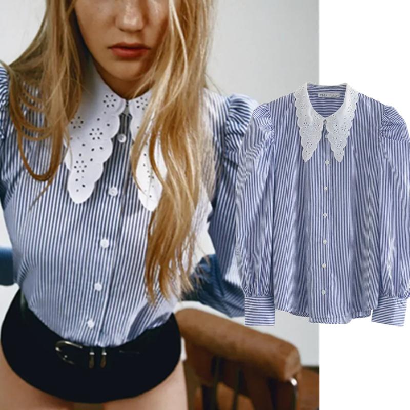 Withered England Style Vinatge Puff Sleeve Blue Striped Lace Splicing Autumn Blouse Women Blusas Mujer De Moda 2020 Casual Shirt
Withered England Style Vinatge Puff Sleeve Blue Striped Lace Splicing Autumn Blouse Women Blusas Mujer De Moda 2020 Casual Shirt