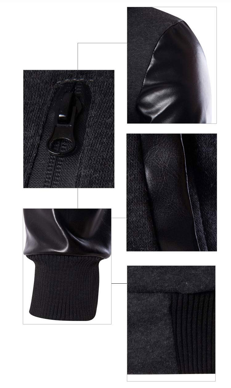 Cool Hooded Jacket Men Spring Fashion Pu Leather Sleeve Splice Bomber Jacket Casual Windbreaker Blouson Veste Sweat Homme 201218