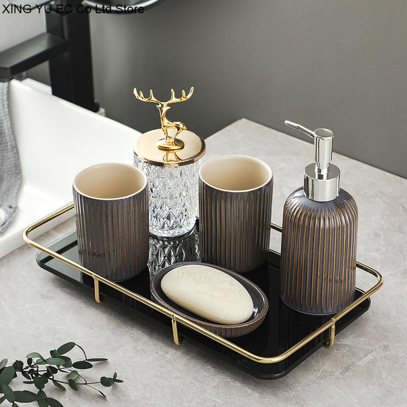 Japanese Brown Ceramic Bathroom Supplies Set Toothpaste Dispenser Household Mouthwash Cup Storage Tray Soap Dish Lotion Bottle
Japanese Brown Ceramic Bathroom Supplies Set Toothpaste Dispenser Household Mouthwash Cup Storage Tray Soap Dish Lotion Bottle