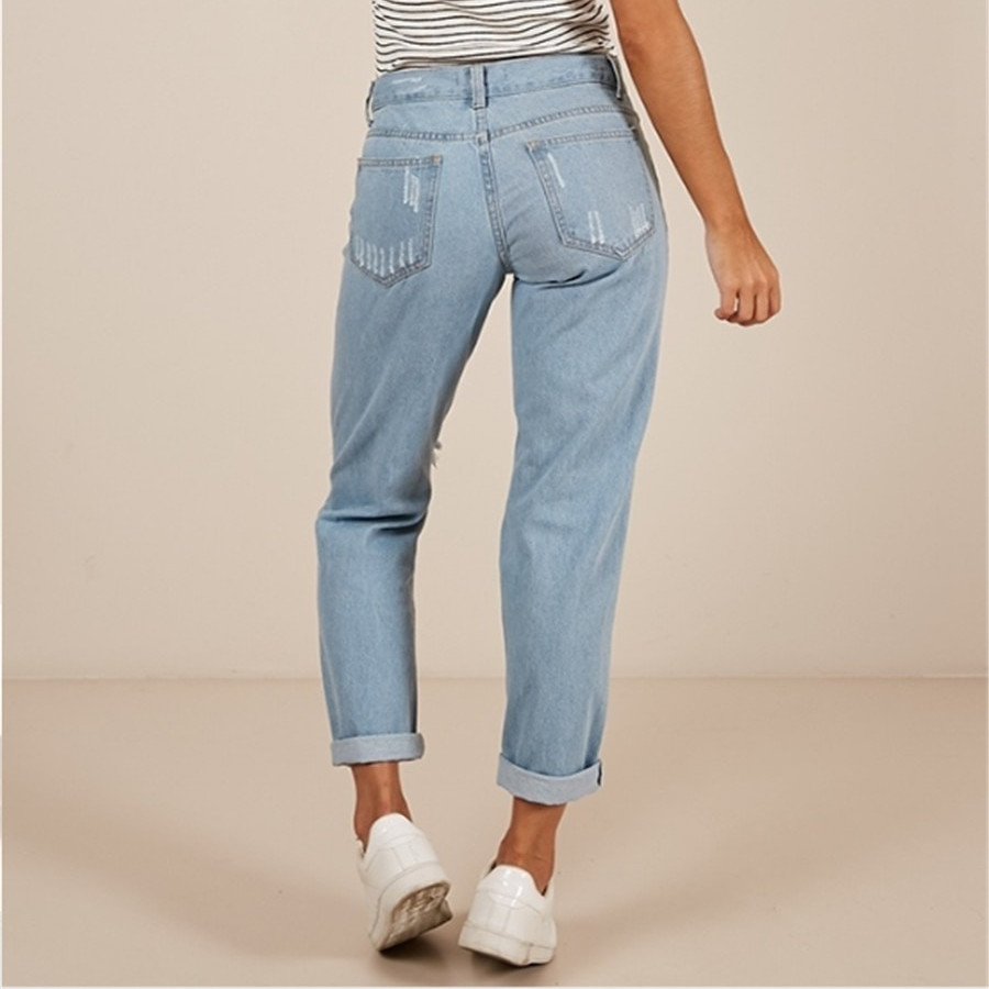 WITHZZ Women's Fashion Hole Ripped Denim Scratched Straight Pants Female Trousers Jeans 201105