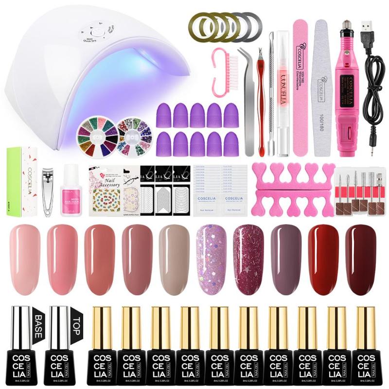 COSCELIA 36W UV LED Lamp Manicure Set 10 Colors Gel Nail Polish Set Top Base Coat Manicure Tool Nail Kit Art Tools
COSCELIA 36W UV LED Lamp Manicure Set 10 Colors Gel Nail Polish Set Top Base Coat Manicure Tool Nail Kit Art Tools