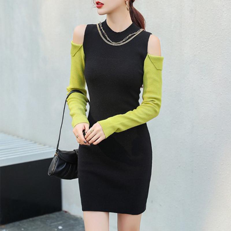 new arrival fashion elastic winter knit bouncy thick formal dress high quality work style patchwork off shoulder pencil dress, Black
new arrival fashion elastic winter knit bouncy thick formal dress high quality work style patchwork off shoulder pencil dress, Black