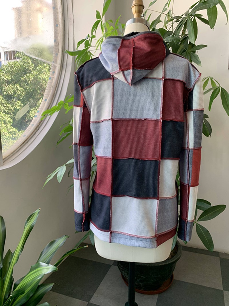 Retro Men Distressed Stitching Cardigan Sweater Autumn Winter Casual Hooded Jumpers Plus Size 4XL Color Matching Outerwear Tops 201118