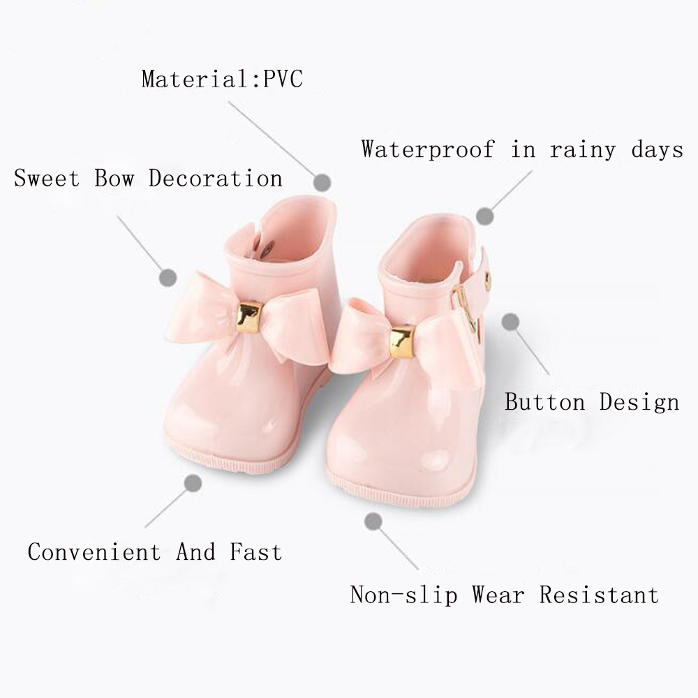 Children Girl Rain Boots Fashion Kids Waterproof Shoes Child Girl Rain Boots Bow Shoes LJ200911