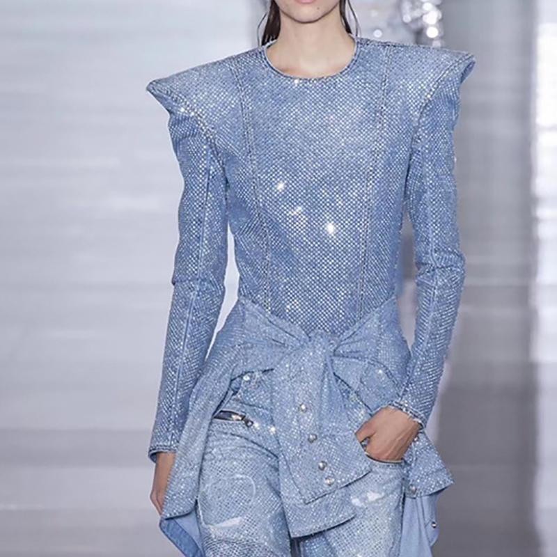 HIGH QUALITY Newest Fashion 2021 Runway Designer Tops Women' Long Sleeve Dimonds Strass Beading Denim Top Shirt, As pic
HIGH QUALITY Newest Fashion 2021 Runway Designer Tops Women' Long Sleeve Dimonds Strass Beading Denim Top Shirt, As pic