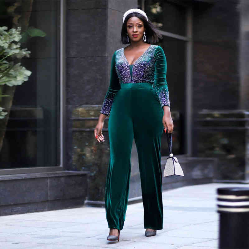 Ladies Fashionable And Versatile V-neck Velvet Gun Bead Drilling Professional Slim Fit Temperament Long Jumpsuit, White
Ladies Fashionable And Versatile V-neck Velvet Gun Bead Drilling Professional Slim Fit Temperament Long Jumpsuit, White