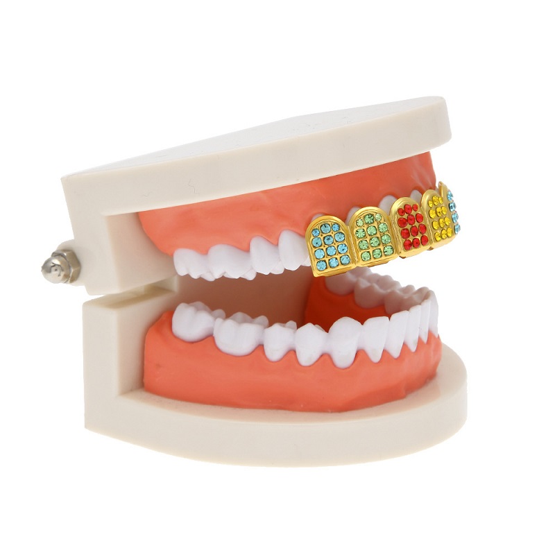 Iced Out Gold Grillz Teeth Dental Grills Colorful Simulation Diamond Fashion High Quality Mens Hip Hop Jewelry