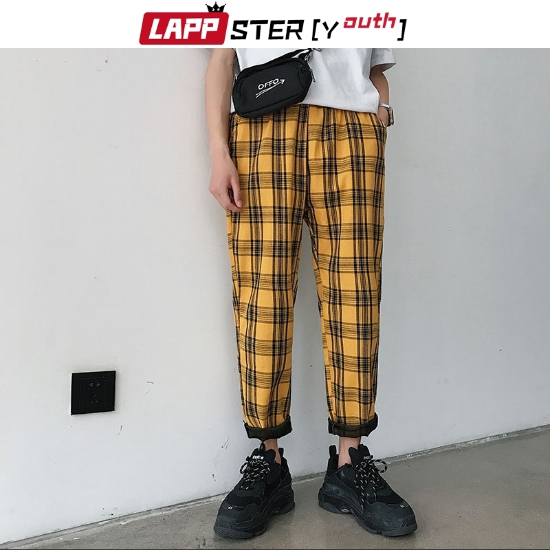 LAPPSTER-Youth Streetwear Black Plaid Pants Men Joggers Mens Straight Harem Pants Men Korean Hip Hop Trousers Plus Size 201118