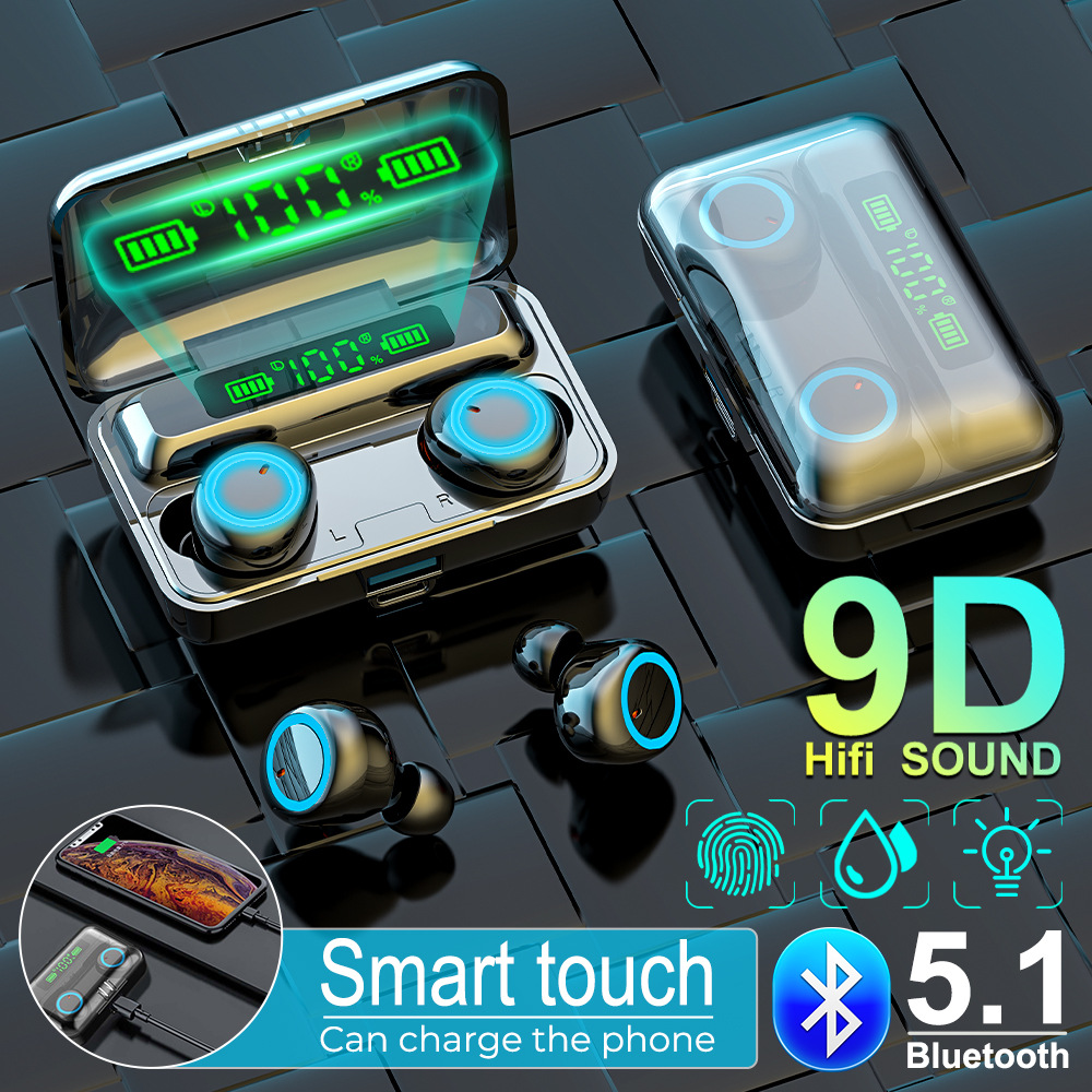 F9 Bluetooth 5.1 Headphones TWS Wireless Earphones 9D Stereo Sports Waterproof Earbuds Touch Control Headsets With Microphone, White
F9 Bluetooth 5.1 Headphones TWS Wireless Earphones 9D Stereo Sports Waterproof Earbuds Touch Control Headsets With Microphone, White