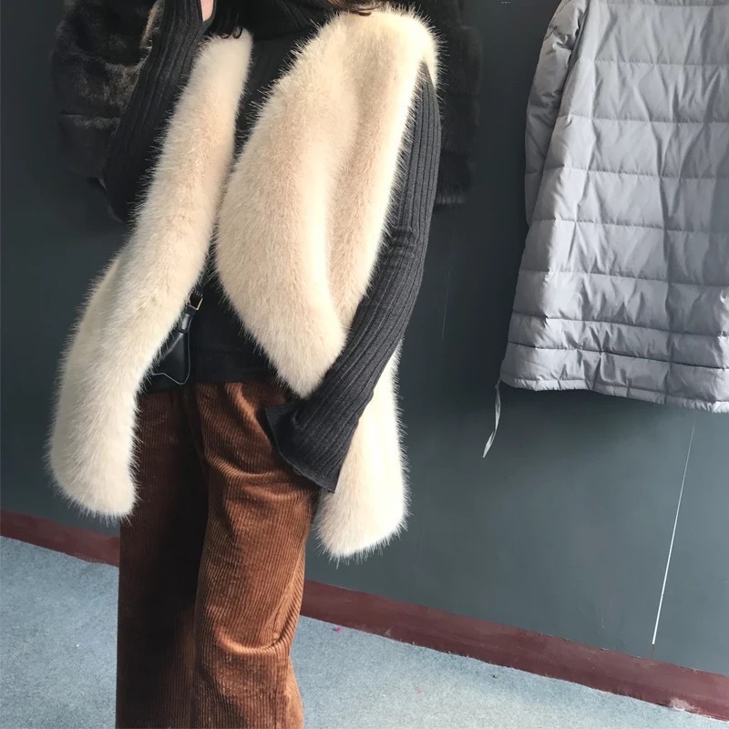 GOOHOJIO Women Faux Hairy Fur Waistcoat Vests Ladies Short Faux Fur Jackets Coat Winter Sleeveless Casual Hairy Outwear Apricot 201019